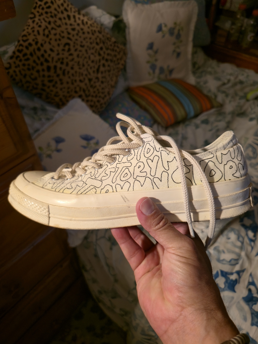 Converse Cream Low-Top Chuck Taylor with Black Script Detail